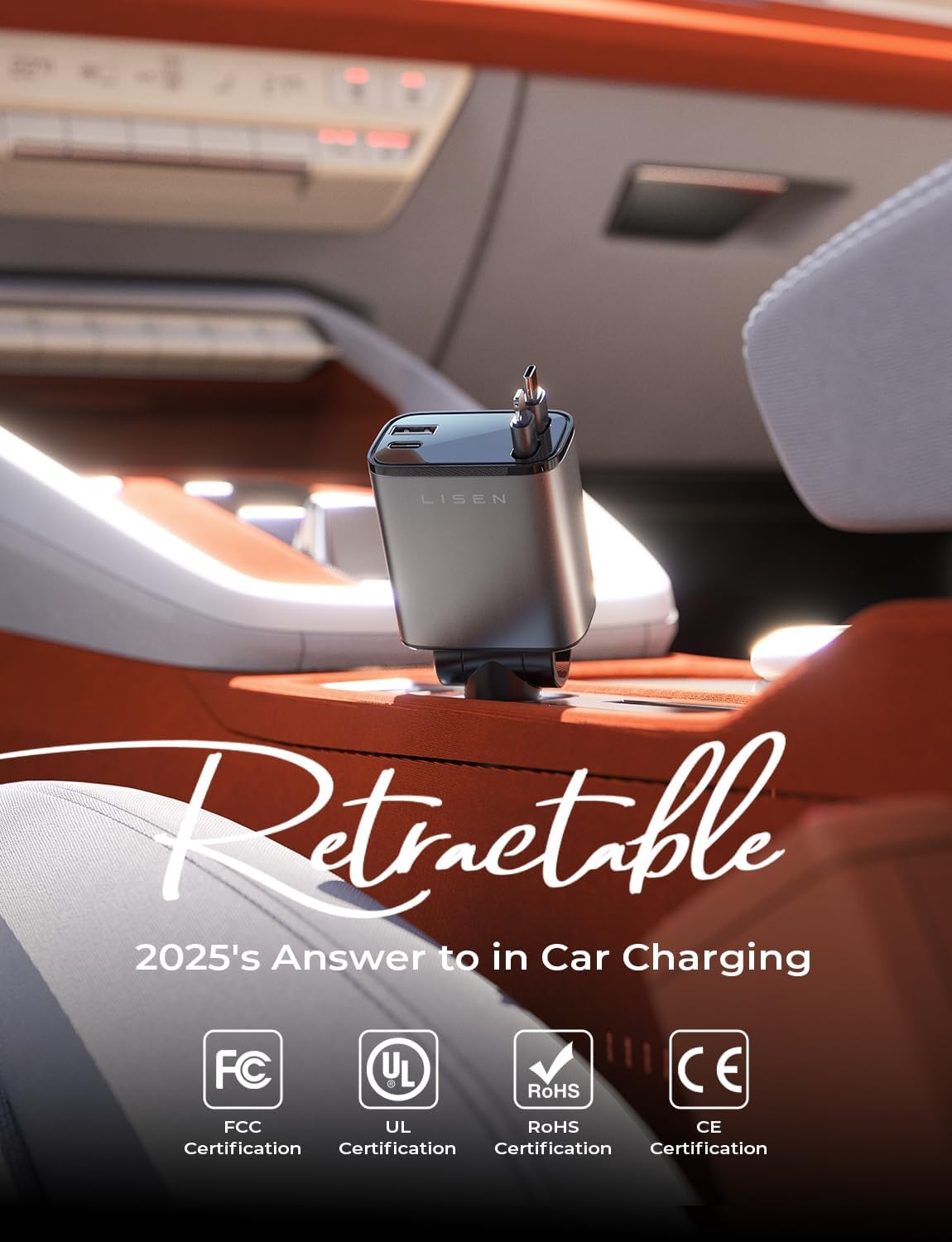 84W Fast Charging Retractable Car Charger – USB-C & iPhone Compatible