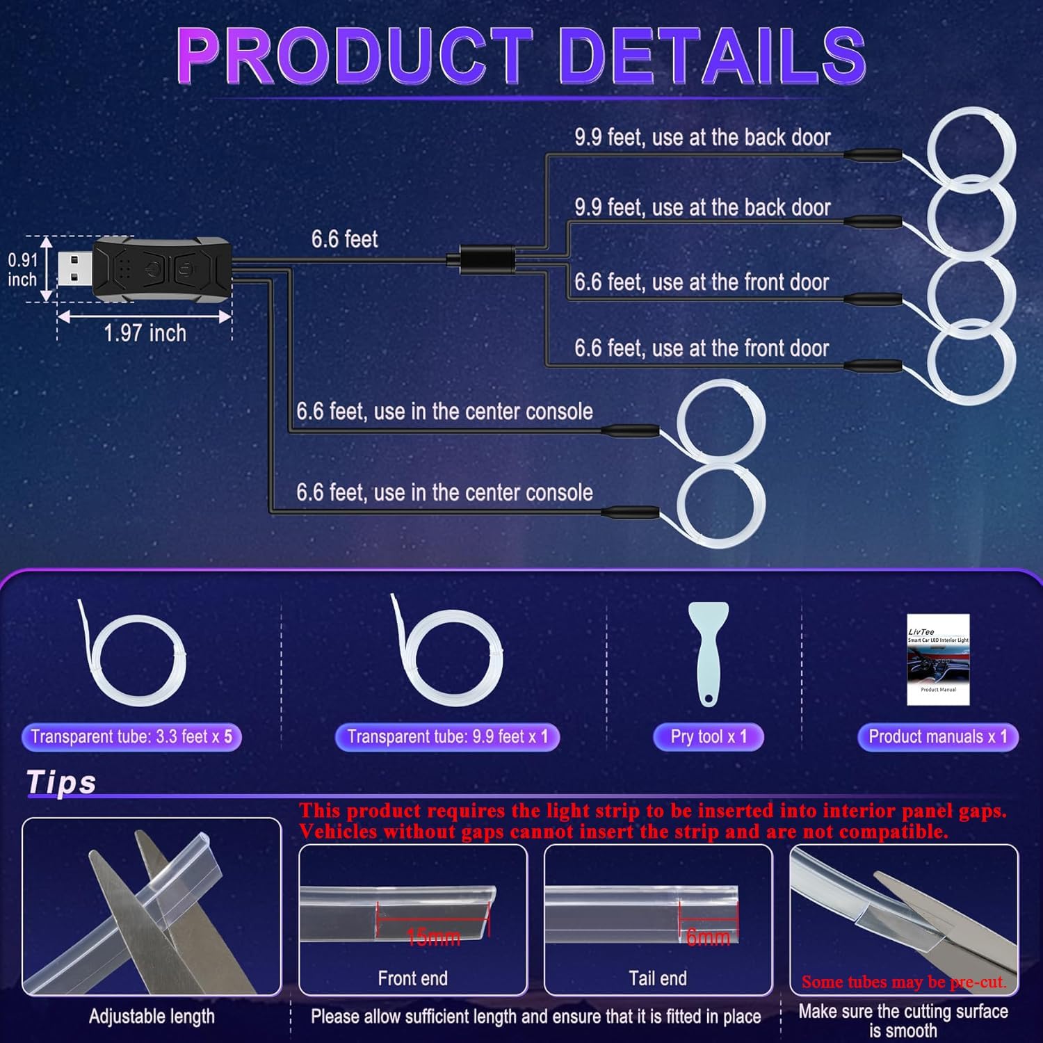 RGB Fiber Optic Interior LED Light Kit – App Controlled Ambient Lighting
