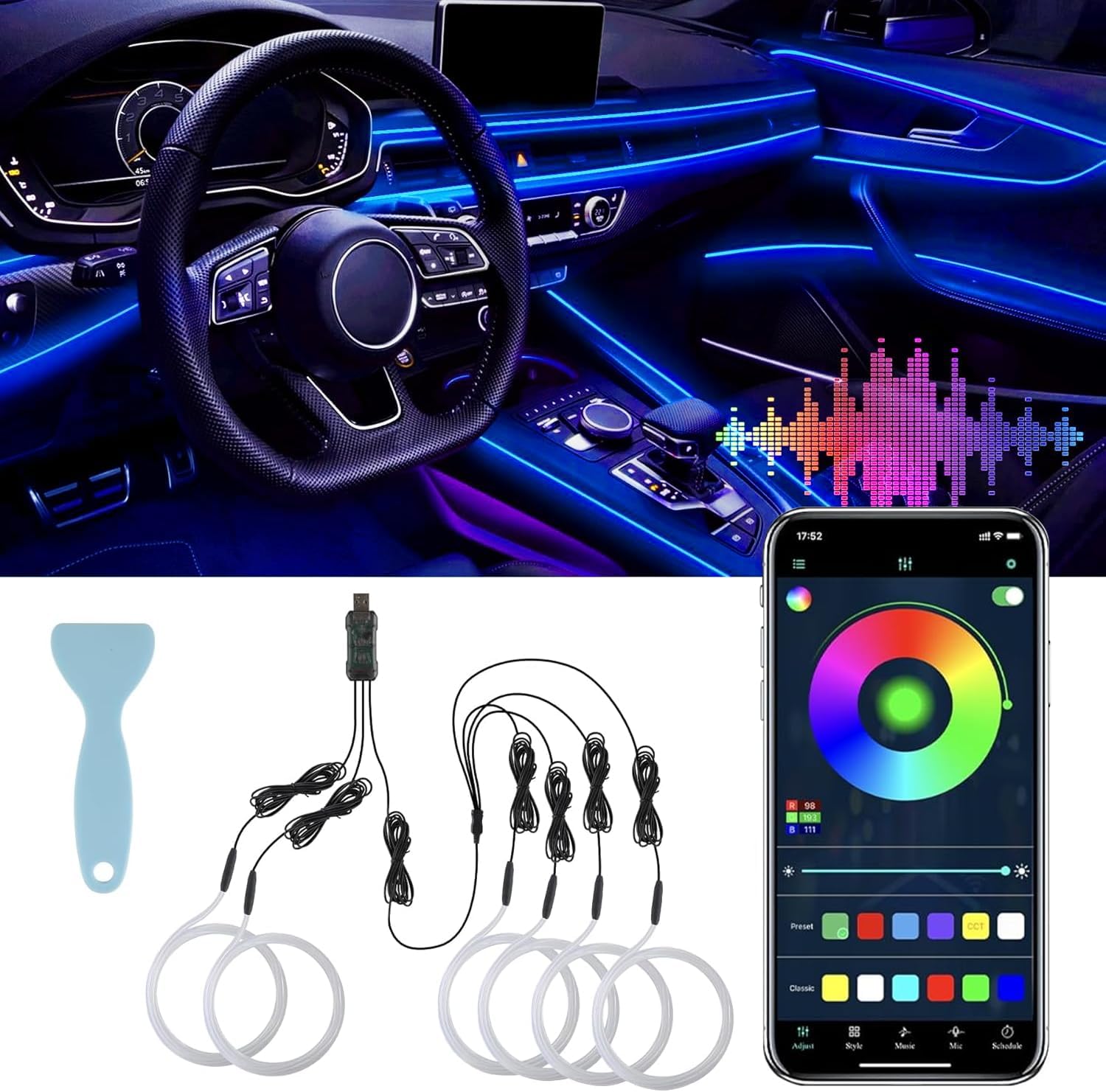 RGB Fiber Optic Interior LED Light Kit – App Controlled Ambient Lighting