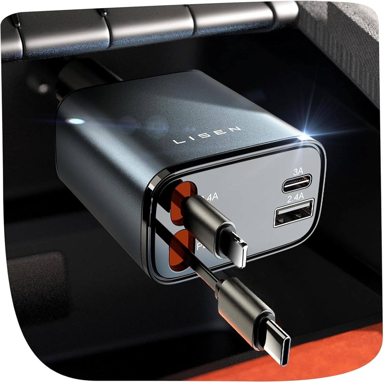 84W Fast Charging Retractable Car Charger – USB-C & iPhone Compatible