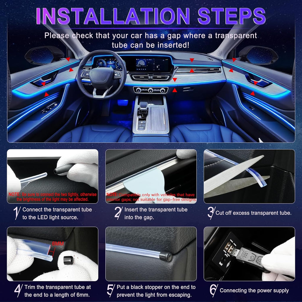RGB Fiber Optic Interior LED Light Kit – App Controlled Ambient Lighting