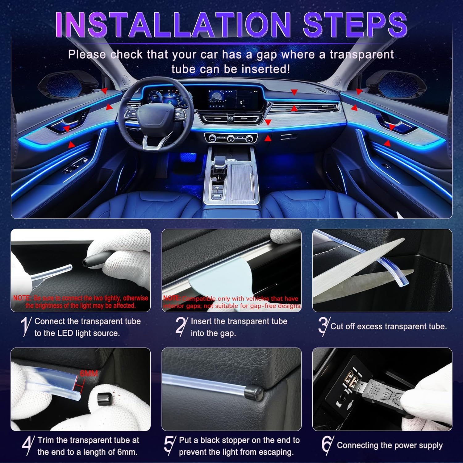 RGB Fiber Optic Interior LED Light Kit – App Controlled Ambient Lighting